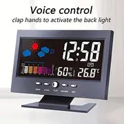 Weather Clock With Time Date Week Temperature Humidity Display Weather Forecast Function With Voice-activated Backlight Function 15.6X4X9.6CM/6.13.71.5in