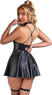 [ohyeah] Faux Leather Lingerie Set Plus Size Babydoll Chemise Mini Lingerie Dress
