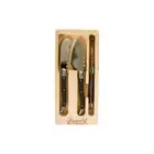 3pc Laguiole Silhouette Black Stainless Steel Mini Cheese Knife Cleaver/Pate Set