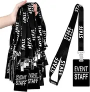 Qilery 50 Set Event Staff Lanyards with PVC Cards Lanyard Pass Staff Cards with Metal Swivel Hook for Concert Event Party Organizer Conference Party Office Supplies(Black)