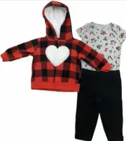 Carters Baby Girls 3-Pc Little Jacket Set Buffalo Check/Heart- Black 6MO Red NWT
