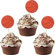 Hariendny 48Pcs Basketball Cupcake Toppers - Sports Ball Cupcake Picks - Basketball Theme Cake Decorations for Basketball Sports Players Birthday Party - Orange