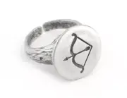Bow Sagittarius Horoscope Bark Textured Adjustable Ring Silver plated brass 4861