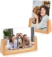 2Pcs 4x6 Picture Frame, FHDUSRYO Wooden Rustic Photo Frame with Beech Wood Base and Clear Acrylic Covers, Decorative Frame for Tabletop, Desktop Display, Shelf