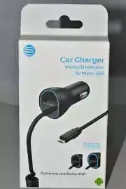 AT&T Car Charger (3.4A) - Coiled Micro-USB & Extra Port - Black