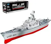 FunXylophy RC Battleship Model, 1/390 LHD-881 2.4G RC Electric High-Frequency Twin-Engine Battleship Model, Model Warships Kits, RC Racing Boat Gifts for Adults（RTR Version）