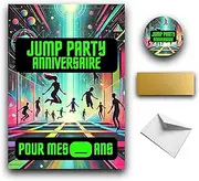 RXLITE Premium Trampoline Creative Set Complete Set with Card, Scratch Sticker, Envelopes, Neon Design and Personalisation for Sports Party, Birthday, Fun, Playful and Memorable