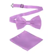 Bow Tie for Men, Adjustable Bow Ties with Pocket Square(Light Purple)