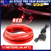 USB Red Car Interior LED Optic Lights Fiber Neon Wire Strip 5M Atmosphere Light (for: Porsche)