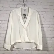 Express Tuxedo Top Surplice Off-White V Neck Shirt Womans Small High Low Hem