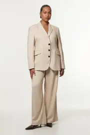 Plus Size Herringbone Tailored Wide Leg Pants