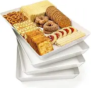 4 Pack, 16" x 11" Large White Serving Trays Set - Reusable Plastic Serving Platters for Cookie, Appetizer, Charcuterie, Snack, Dessert, Party Food Display - Stackable Kitchen CounterTop Tray, BPA Free