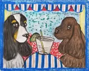 COCKER SPANIEL Drinking Gin and Tonic 13 x 19 Dog Art PRINT Signed Artist KSams