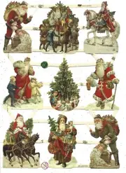 German GOLD GLITTER Scrap Die Cut - Christmas Santas & Christmas Tree EF7403Gold