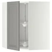 METOD corner wall cabinet with carousel, white/Bodbyn grey, 68x37x80 cm