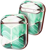 Airpod Case For Apple Airpods Gen 1 & 2 - Electroplated Marble Luxury Design Protective Cover With Clip Keychain - Supports Wireless Qi Charging For Airpods Generation 1 & 2 - Mint Green Marble