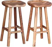 Bar Chairs, Bar Stools, Set of 2, Solid Acacia Wood