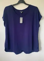 AUTOGRAPH SIZE 22 SHORT SLEEVE SCOOP NECK STRETCHY WOVEN BLUE TOP SIZE 22 AU