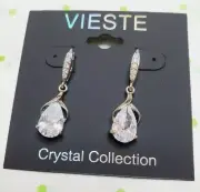 Vieste Crystal Rhinestone Silver Tone Drop Dangle Earrings Post Back New