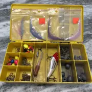 Lot of Fishing Tackle Gear - Hooks, Lures, Mix With Box.
