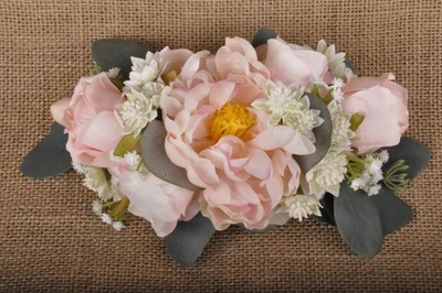 Peach Pink Rose Peony White Floral Slide Comb Fascinator Wedding