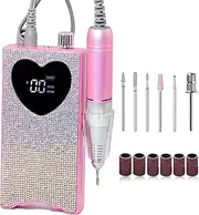 Professional Electric Nail Drill File: Portable Diamond 35000 RPM, Rechargeable Cordless Nail E File for Acrylic Nails, Gel Polishing, Removing, Manicure Salon Home (Pink)