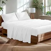 [AiAngu] 100% Cotton Queen Size Sheets Set - Luxury 1000 High Thread Count Egyptian Cotton Bed Sheets 4 PC, Breathable & Cooling Sheets, 16" Deep Pocket - FX(White,Queen)