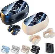 Morrat Ear Clip Headphones, Morrat Wireless Ear Clip Bone Conduction Headphones, Equipped with Bluetooth 5.2,Led Smart Display,Fingerprint Touch,Suitable for Running, Cycling and Sports (2pcs-4)