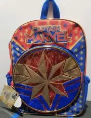 Captain Marvel 16” Glittery Backpack With 2 Mesh Side Pockets Avengers New