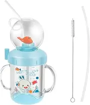 Baby Drinking Cup with Handle, Straw Water Bottle, 220ml Baby Sippy Cup with Straw and Straw Brush, Portable Kid Drinking Bottle for Kid Home Outdoor