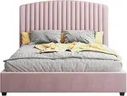 Pink Velvet Upholstery Quality Slats Metal Structure Bed Frame in Double Size