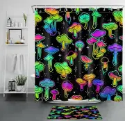 Colourful Mushroom Shower Curtain Black White Star Bathroom Accessories Set