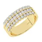 6.5 MM 100% Natural Round & Baguette Diamonds Half Eternity Ring 18K Yellow Gold