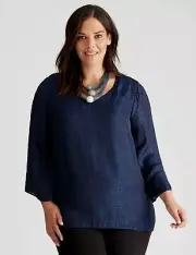 Autograph Top Plus Size 26 Tunic Shirt Blouse Navy Satin Long Bell Sleeve NEW