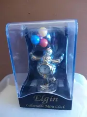 Elgin Clown With Balloons Collectible Mini Clock Gold And Silver Original Case