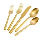 DEACORY Silverware Set Flatware Set Matte Gold Cutlery Set Brushed Brass Heav...