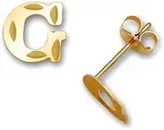 [JewelryWeb] 14k Yellow Gold Letter Name Personalized Monogram Initial G Stamping Teen Earrings 6x7mm Stud Earring