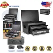 Portable 15 Inch Tool Box with Two Drawers & Top Storage for Home & Garage