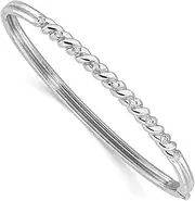 [JewelryWeb] 3.65mm 925 Sterling Silver Rhodium Plated Twist Pattern Hinged CZ Simulated Diamond Bangel Bracelet Link-Bracelet for Women