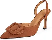[Fericzot] Slingback Kitten Heels for Women,Sling Back Buckle Pumps Pointed Toe Kitten Heels Suede Wedding Party Shoes