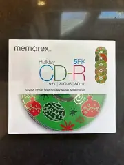 MEMOREX HOLIDAY 5PK CD-R SEALED NEW BLANK DISCS MEDIA 52X 700MB 80MIN