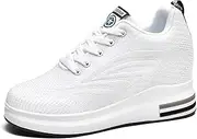 [JAOOUU] Women's Fashion Trainers with Wedge Heel Platform Cushioning Casual Shoes Breathable Trainers Lace-Up Fitness Shoes Running Shoes Work Shoes