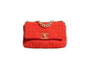 Chanel Red Tweed 2WAY Hand Chain Medium Shoulder Bag Purse