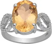 [MOONEYE] Shine Jewel 925 Sterling Silver Citrine Gemstone Statement Hollow Ring Wedding CZ Ring