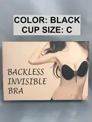 SILICONE STICKY GEL INVISIBLE BACKLESS WIRE FREE BRA 'C' CUP COLOR: BLACK