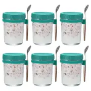 Overnight Oats Containers with Lids, 6Pcs - 10 Oz Jars with Spoons (Cyan)
