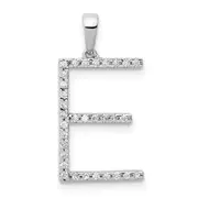 14K White Gold Real Diamond Letter E Initial Pendant