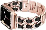 [Ocaer] Compatible with Apple Watch 49mm 46mm 45mm 44mm 42mm 41mm 40mm 38mm, Jewelry Chain iWatch Band for iWatch Ultra 2 series 10 9 8 7 6 5 4 3 2 1 SE,Metal Apple Watch Bracelet with Leather for Women