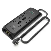 Black Heavy Duty Surge Protector Power Strip 6 ft Cord with 8 120V-Outlet Ext...