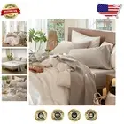 Split King 5-Piece Sheet Set - Durable 100% Washed Cotton, Neutral Tannish Grey